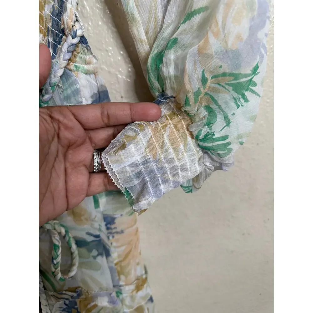 Christy Lynn Florence Maxi Dress Womans M NWOT 100% Silk Smocked Palm Print